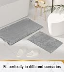 HITSLAM Chenille Mat de bain, Mat de salle de bains non glissante, Mats de bain Super Absorbant pour salle de bain , Rug de bain à sec rapide , Rugs lavables en machine pour douche et tub planchers , Ultra Doucement sur les pieds, 80x50cm, gris