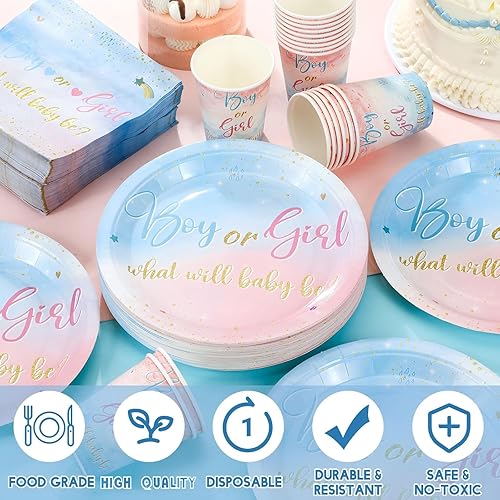 Vista 144 de Hushee Juego de 200 platos florales de papel para baby shower, servilletas, tazas, suministros de fiesta de baby shower, juego de vajilla desechable