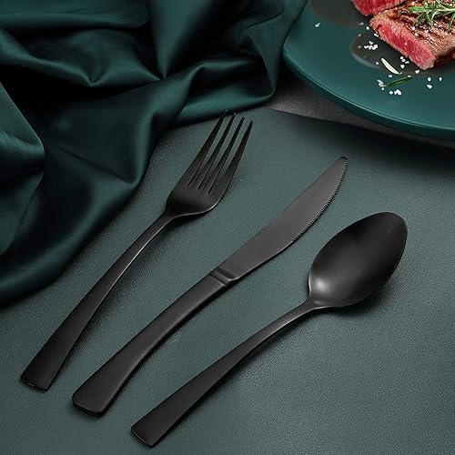 Miniatura 5 de Bestdin Juego de cubiertos de 20 piezas negro mate juego de cubiertos de acero inoxidable de alta calidad para 4 cucharas y tenedores incluye Negro