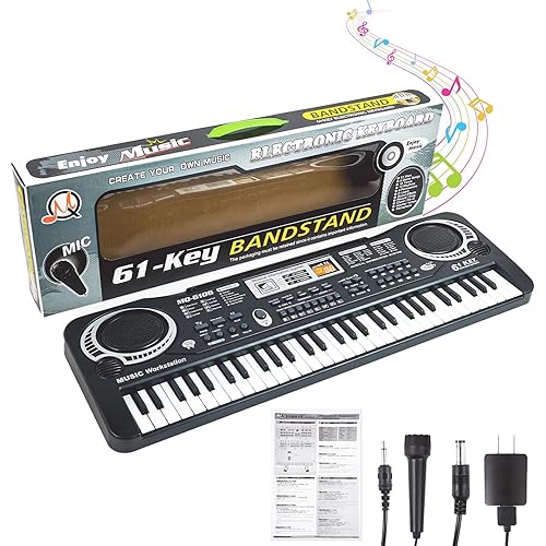 61 Key Piano Keyboard, Electric Piano for Kids Beginner with Microphone, 16 Tones, 6 Demos, 10 Rhythms, Recording, Piano Keyboard for Boys and Girls’ Christmas/Birthday Gift