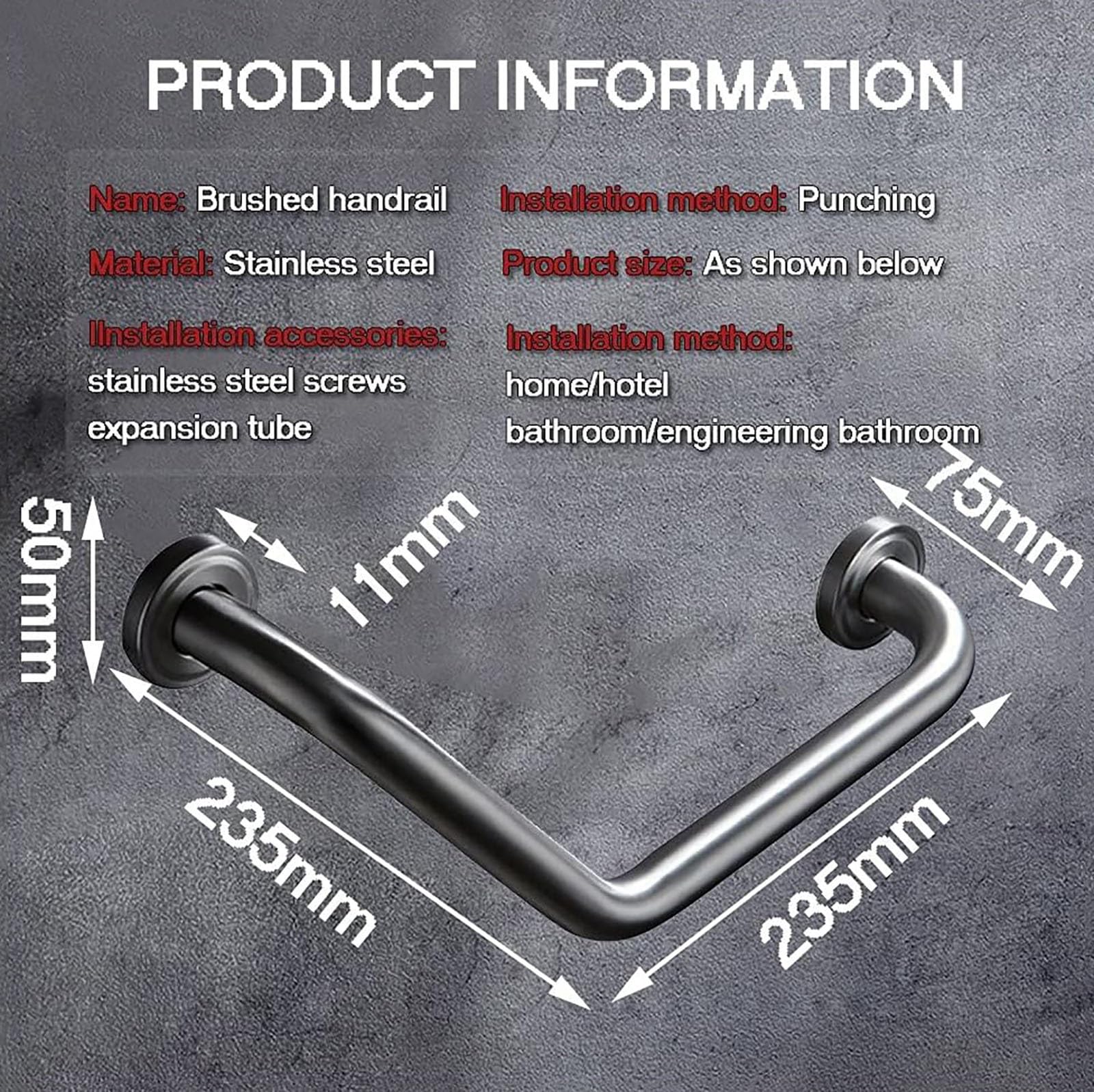 Barra de Seguridad para Baño, Asidero de Acero Inoxidable para Ducha, Barra de Equilibrio para Baño, Soporte de Seguridad para Barandilla de Pared, Asidero de Ayuda para Minusválidos y Ancianos (Size