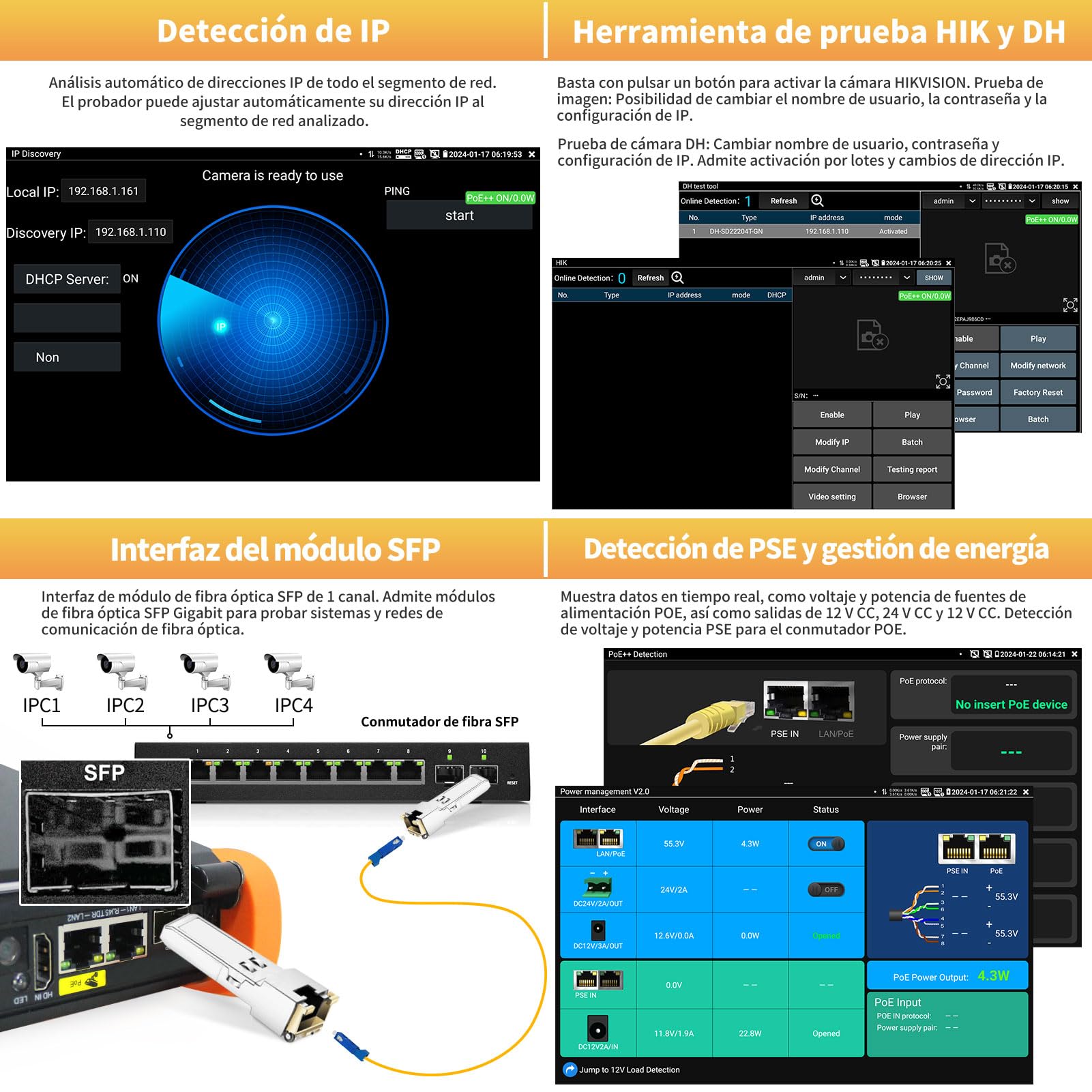 Henkion IPC-H12-MOVTADHSEF CCTV-Kameratester 8-Zoll-IPS-Touchscreen-Monitor CCTV-Tester unterstützt 8K IPC-Test und 4K TVI CVI AHD SDI-Kameratests SFP DMM OPM TDR POE HDMI VGA WiFi RS485