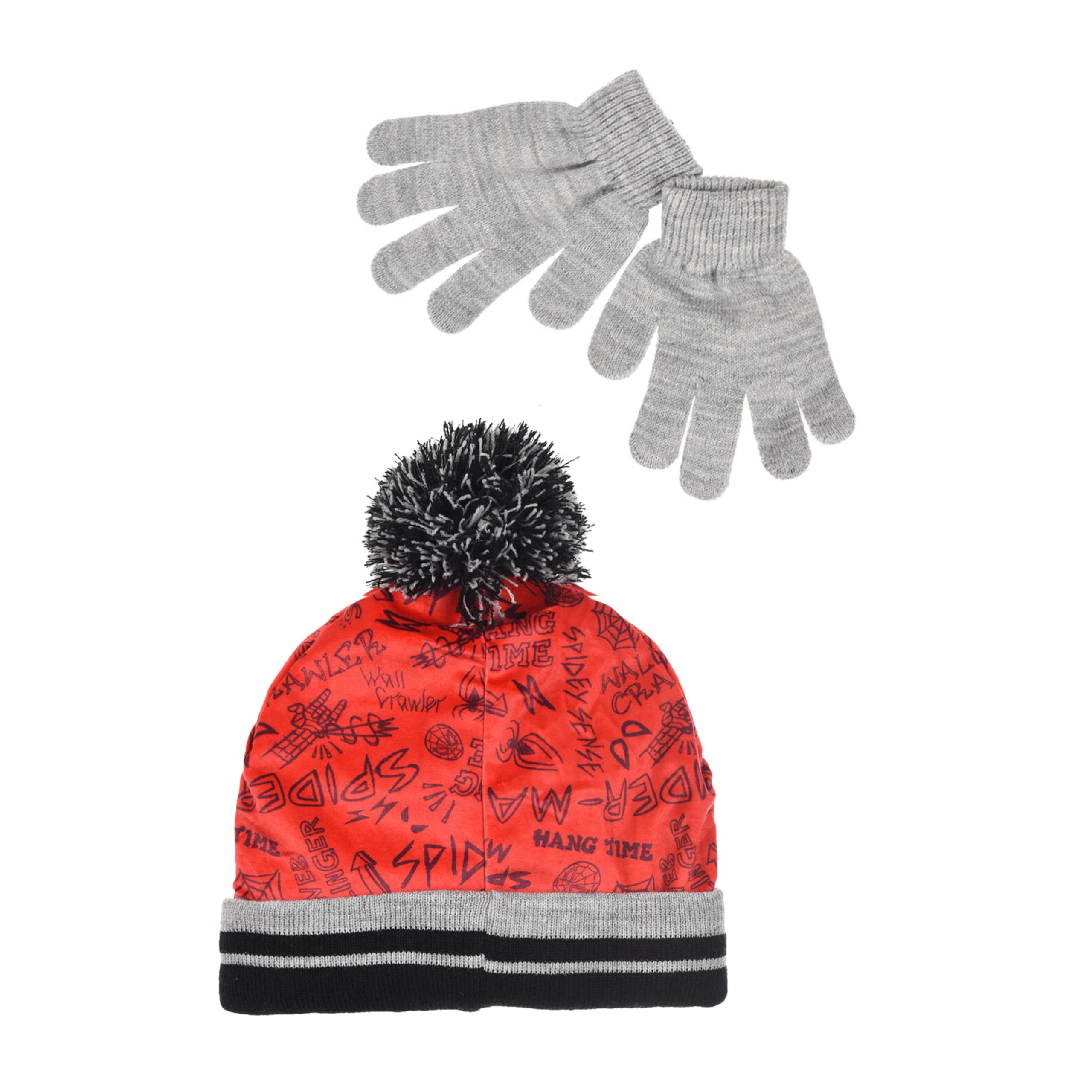 Marvel Spiderman Conjunto de Invierno para Niño Gorro y Guantes Gris