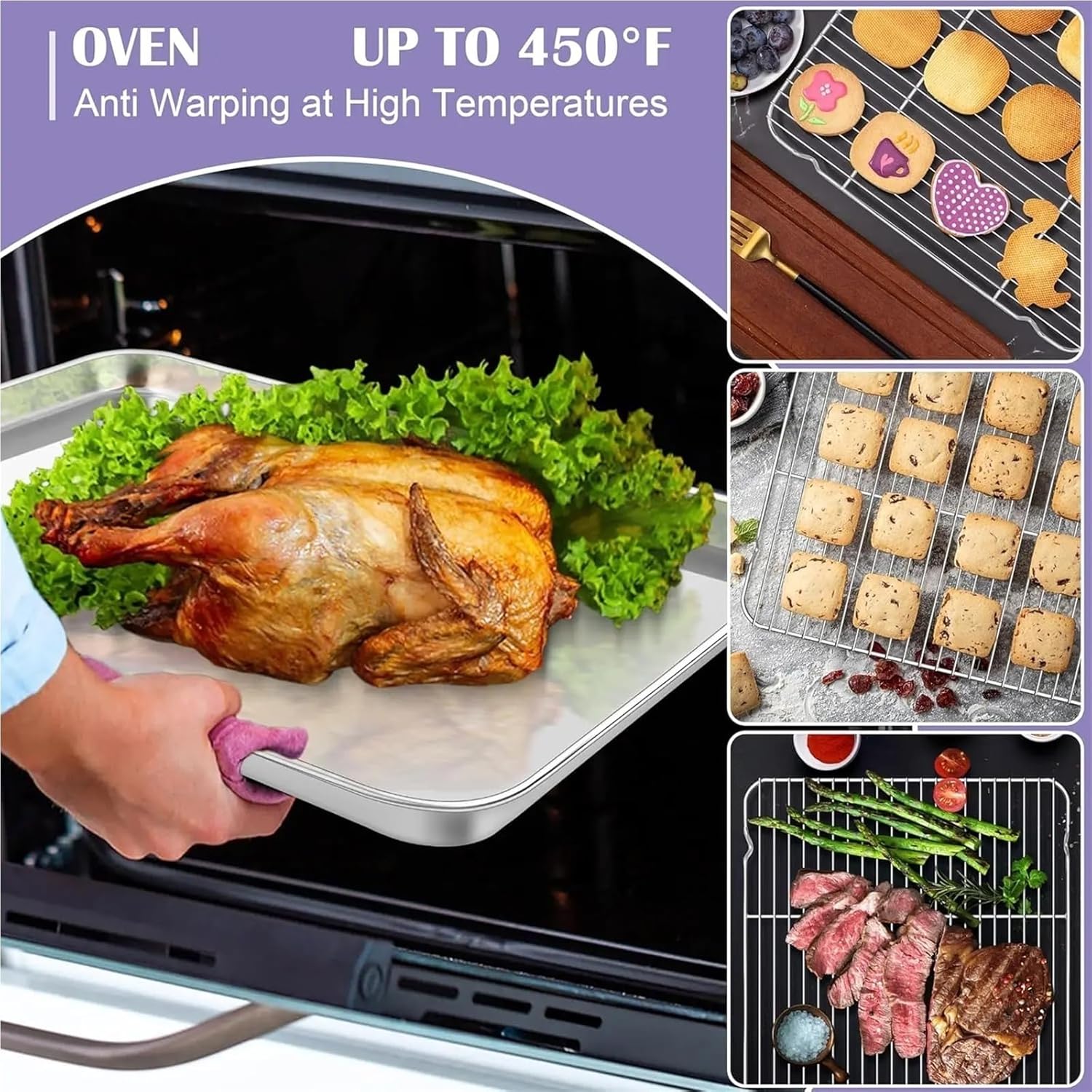 Large Stainless Steel Baking Sheet Set with 2 Pans & 2 Cooling Racks, Dishwasher Friendly