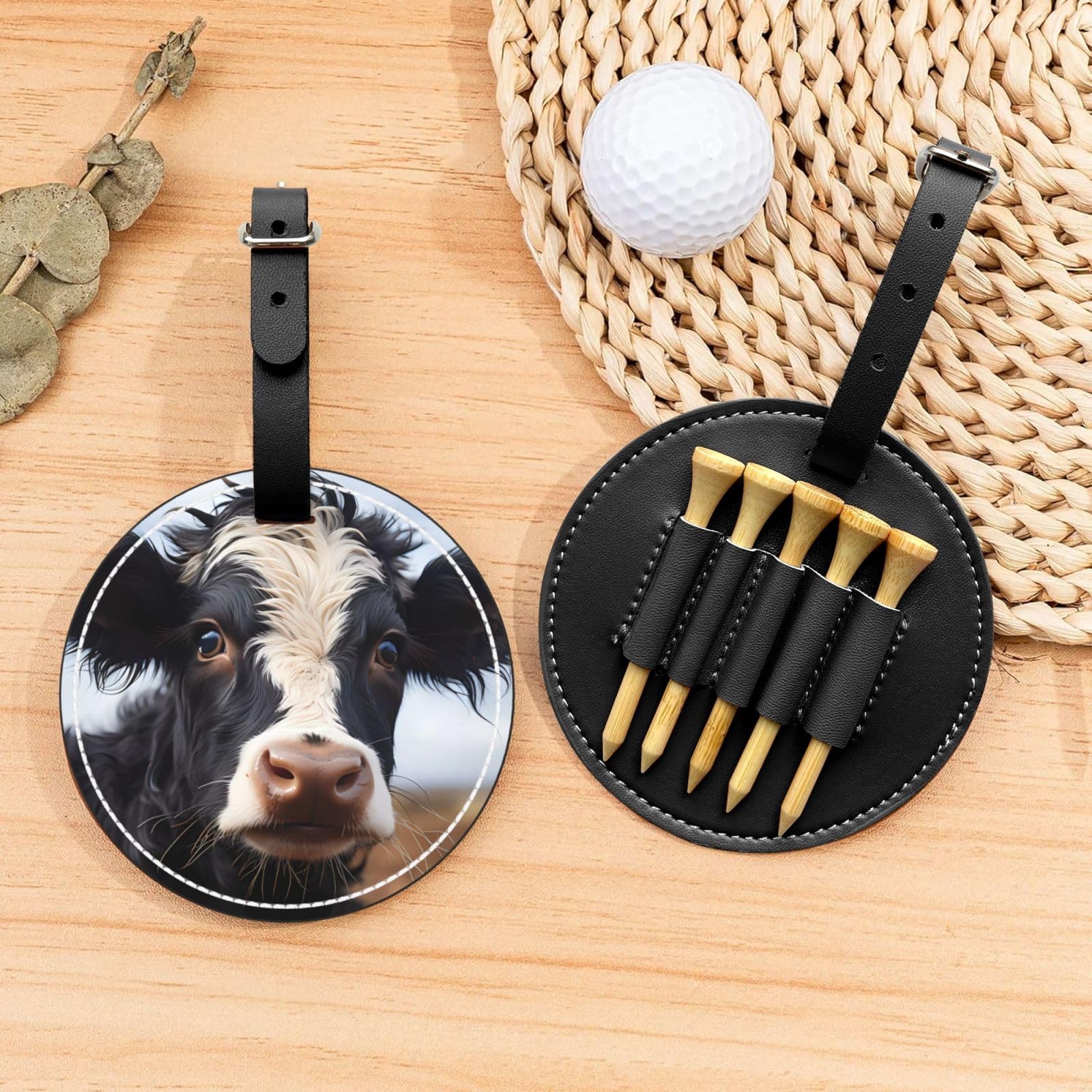 Cute Cow Black Printed Golf tee Storage Bag - Portable Design, Easy to Organize tee