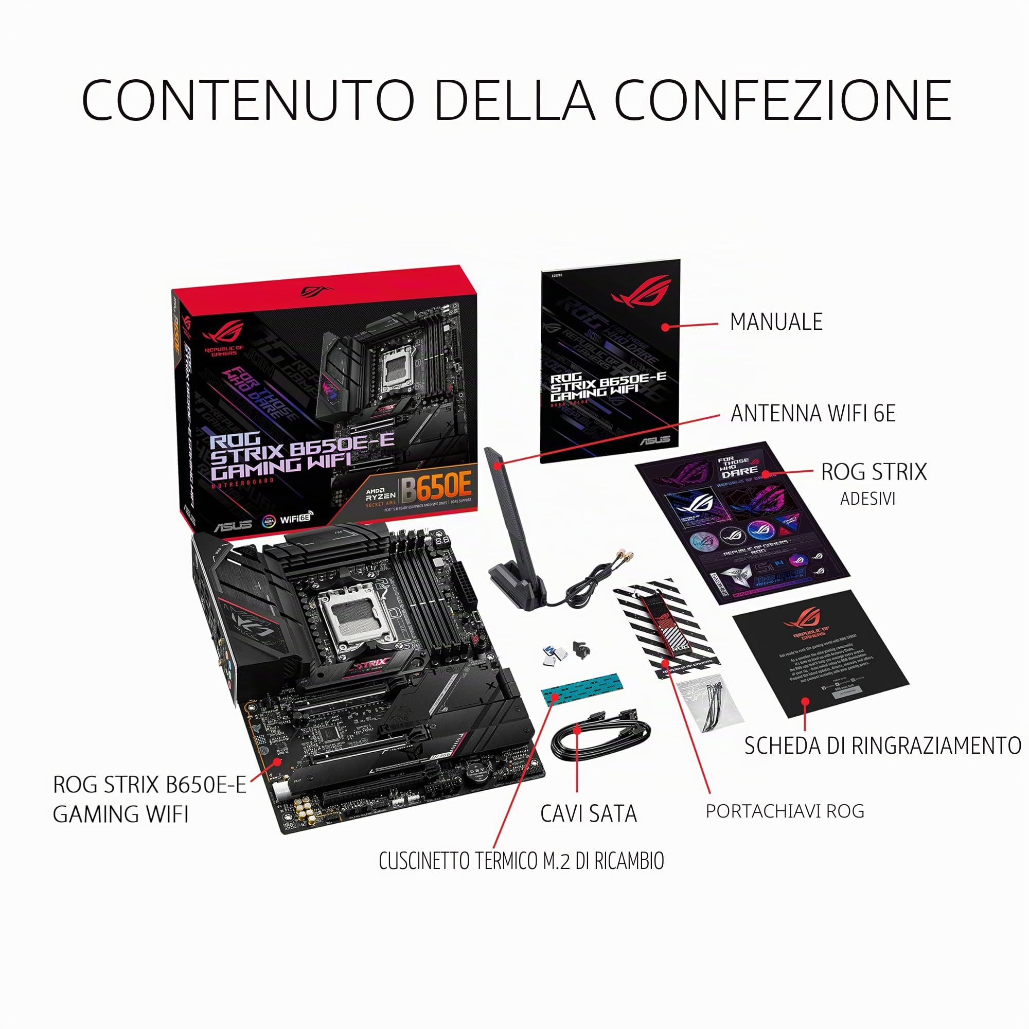 ASUS ROG Strix B650E-E Gaming WiFi AM5 (LGA1718) Ryzen 7000 Gaming Scheda madre (16+2 livelli di potenza, DDR5, slot M.2 4X, PCIe® 5.0, WiFi 6E, 2.5G LAN, USB 3.2 Gen 2x2 Type-C® porta I/O posteriore,
