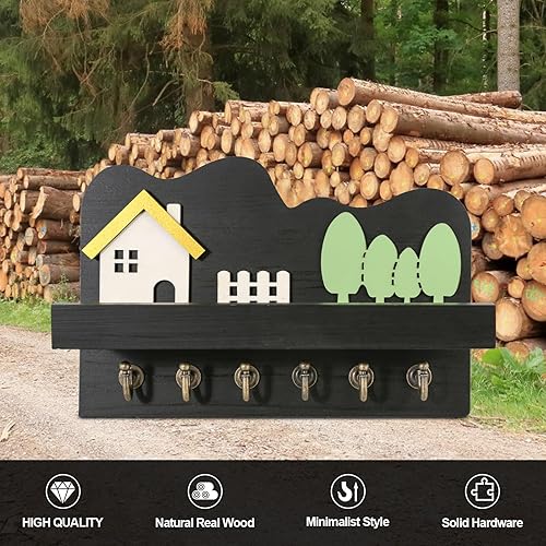 Miniatura 6 de Bonito llavero para pared, soporte decorativo para llaves y correo con estante, diseño de casa pequeña para bolsos, paraguas, correo, cartera y