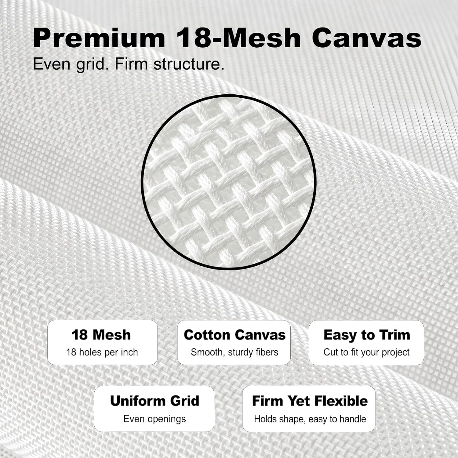 Needlepoint Canvas 18 Mesh, 20" x 18" Cotton Blank Canvas