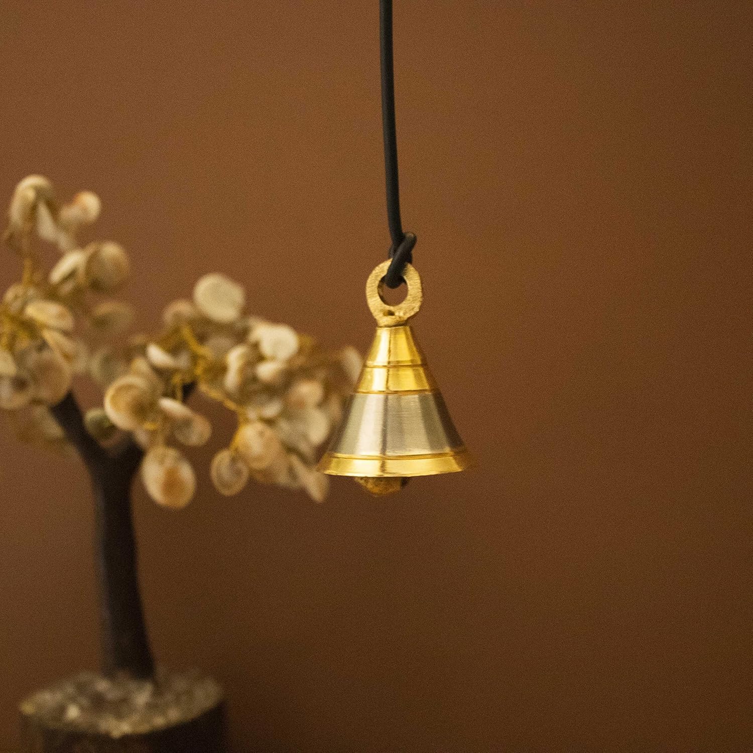Denique Brass Hanging Pooja Bell for Festival Home/Office Temple Decoration Ghanti .H-4 C.M,Gold & Silver.Pack of (4) 4