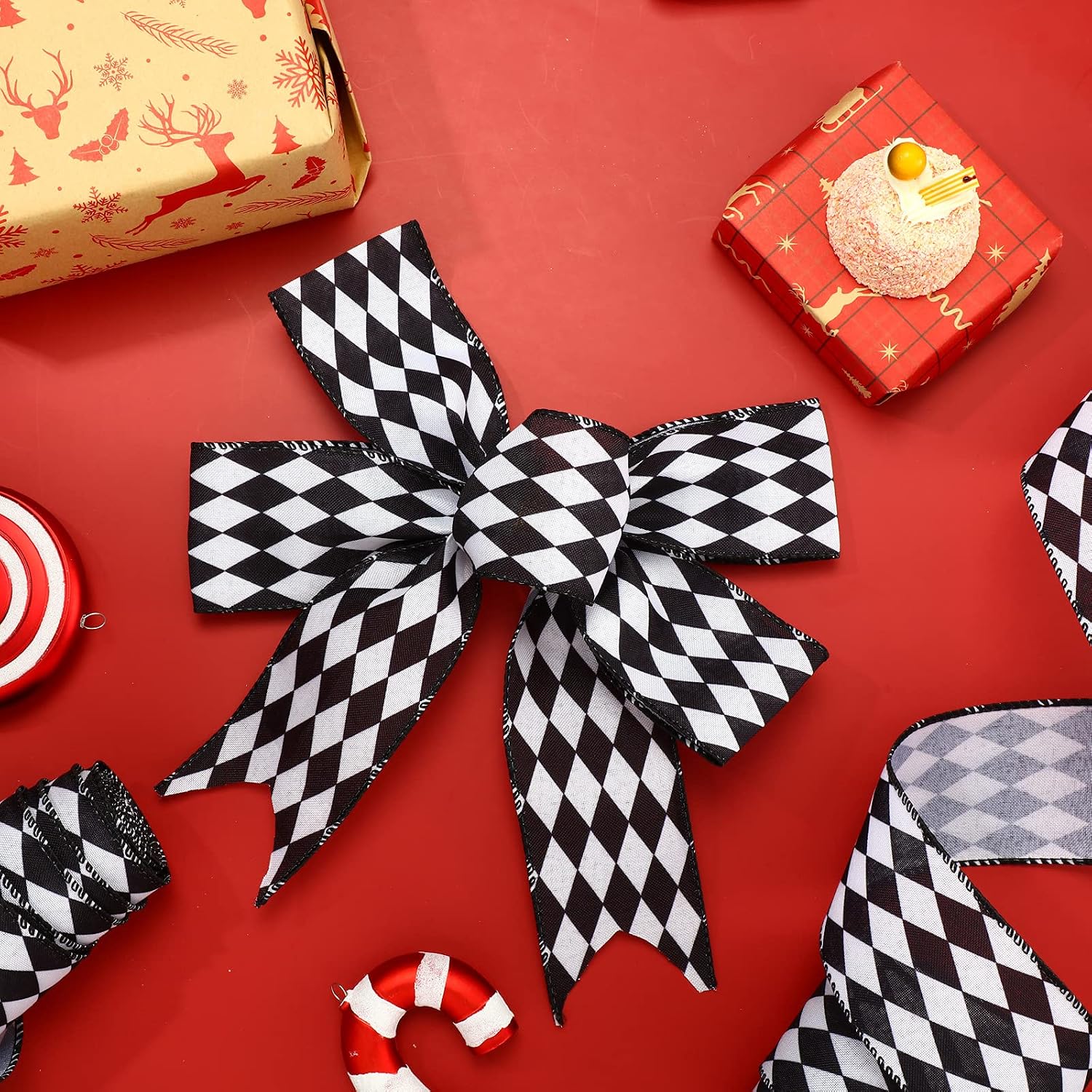 3 Rolls 30 Yard 2.5 Inch Black and White Checkered Ribbon, Classic