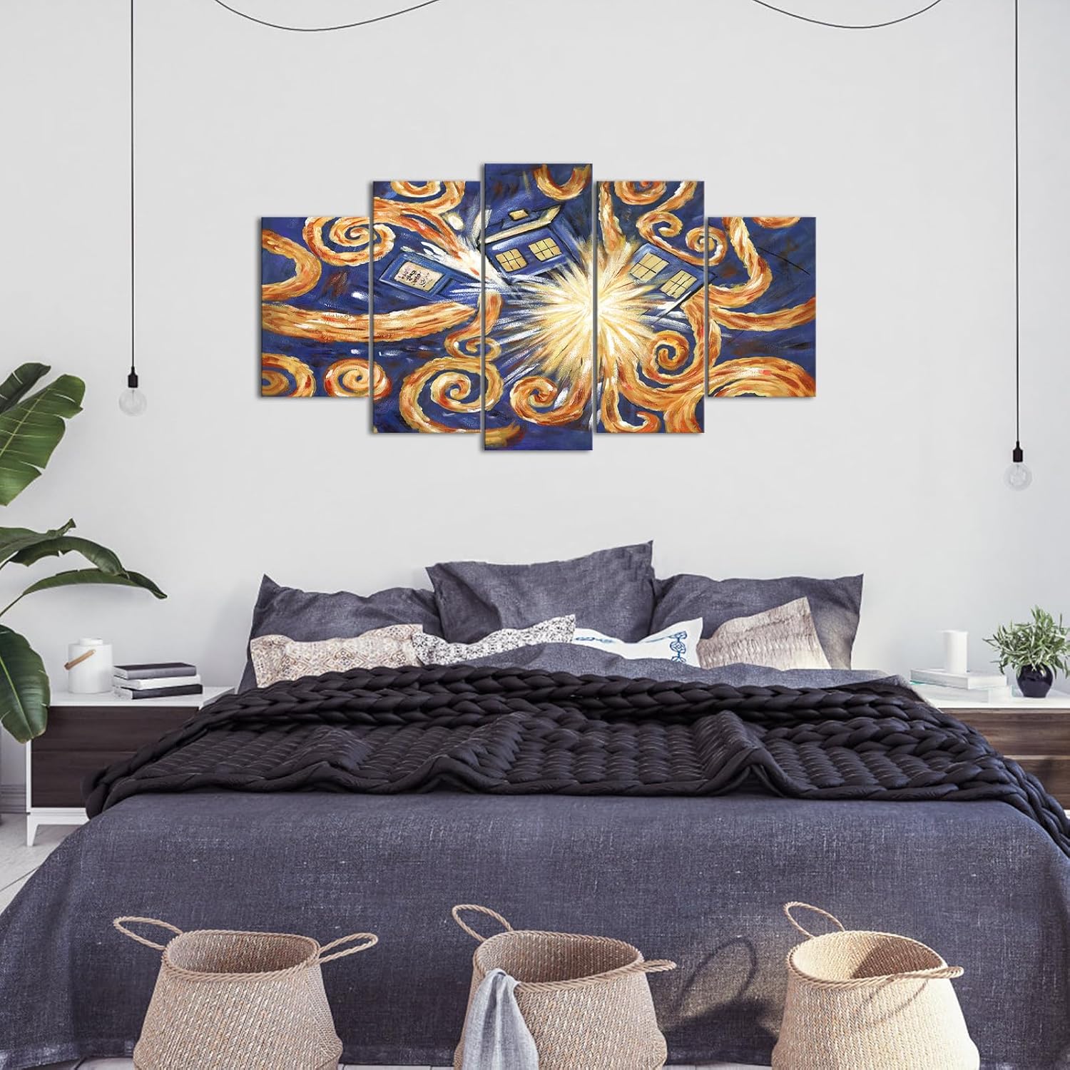 PoGoXiPoYo Large 5pcs Doctor Who Exploding Tardis Canvas Prints Television Show Dr Who Van Gogh Inspired Time Travel Poster Art Print Decorative Painting Stretched Canvas Ready to Hang 60x32inch