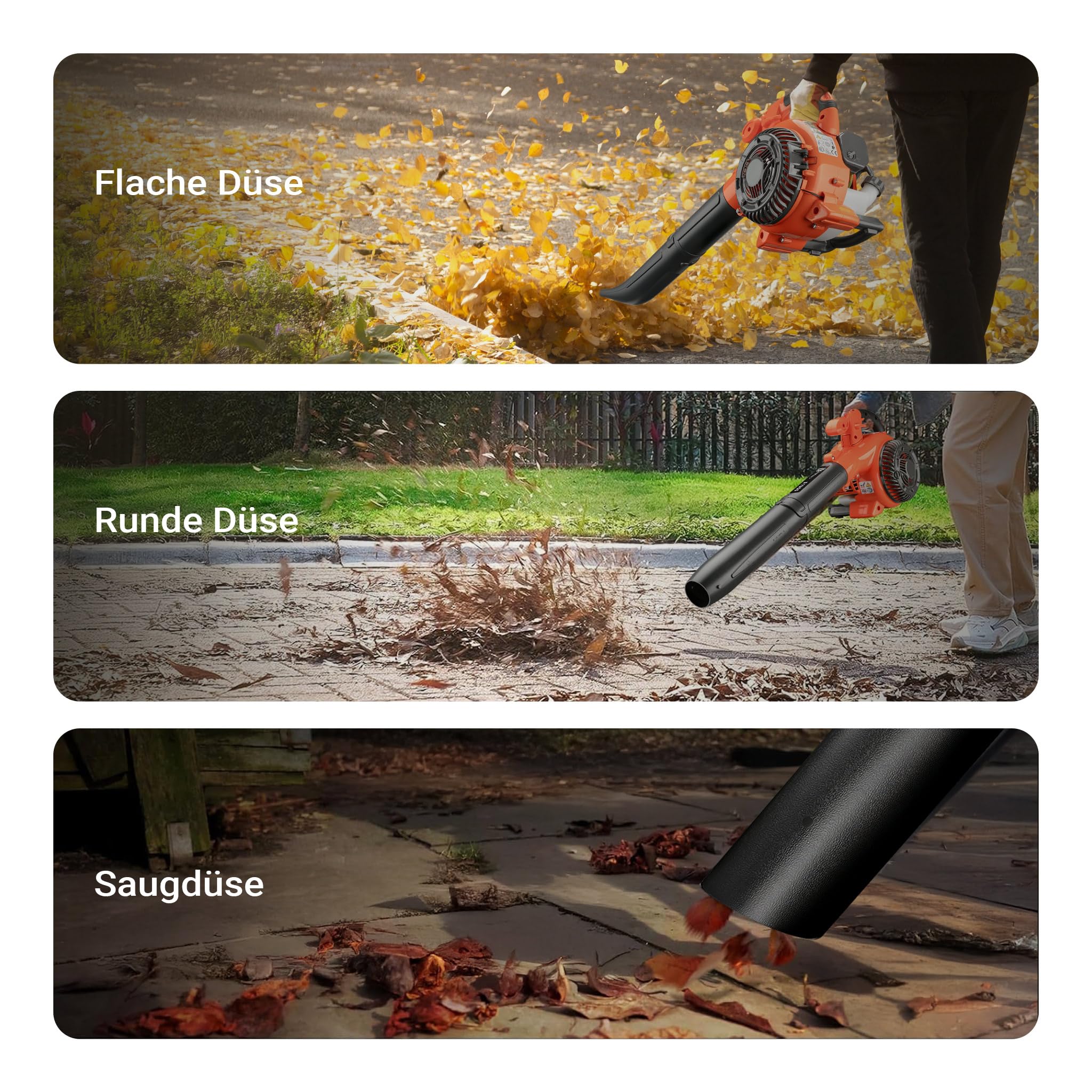 Wiltec 3in1 Laubbläser, Laubsauger u. Laubhäcksler, Laubgebläse 1 PS mit 26ccm, beninbetriebener Laubstaubsauger, Gartenhäcksler mit 50 l Fangsack
