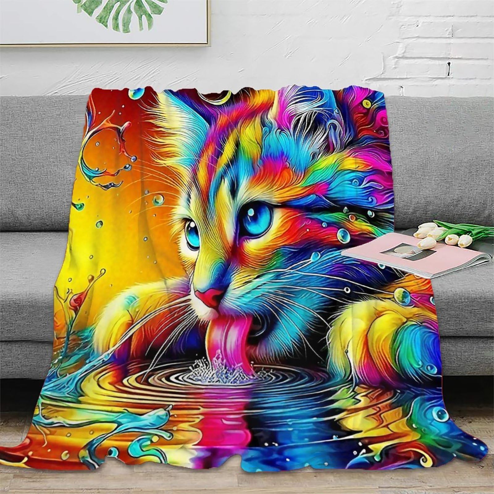 Couverture chat 3D en microfibre 100x130cm plaid lit et canapé