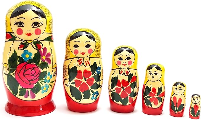 Amazon セミョーノフ産 マトリョーシカ ６個組 伝統柄 黄 ロシア雑貨 マトリョーシカ おもちゃ