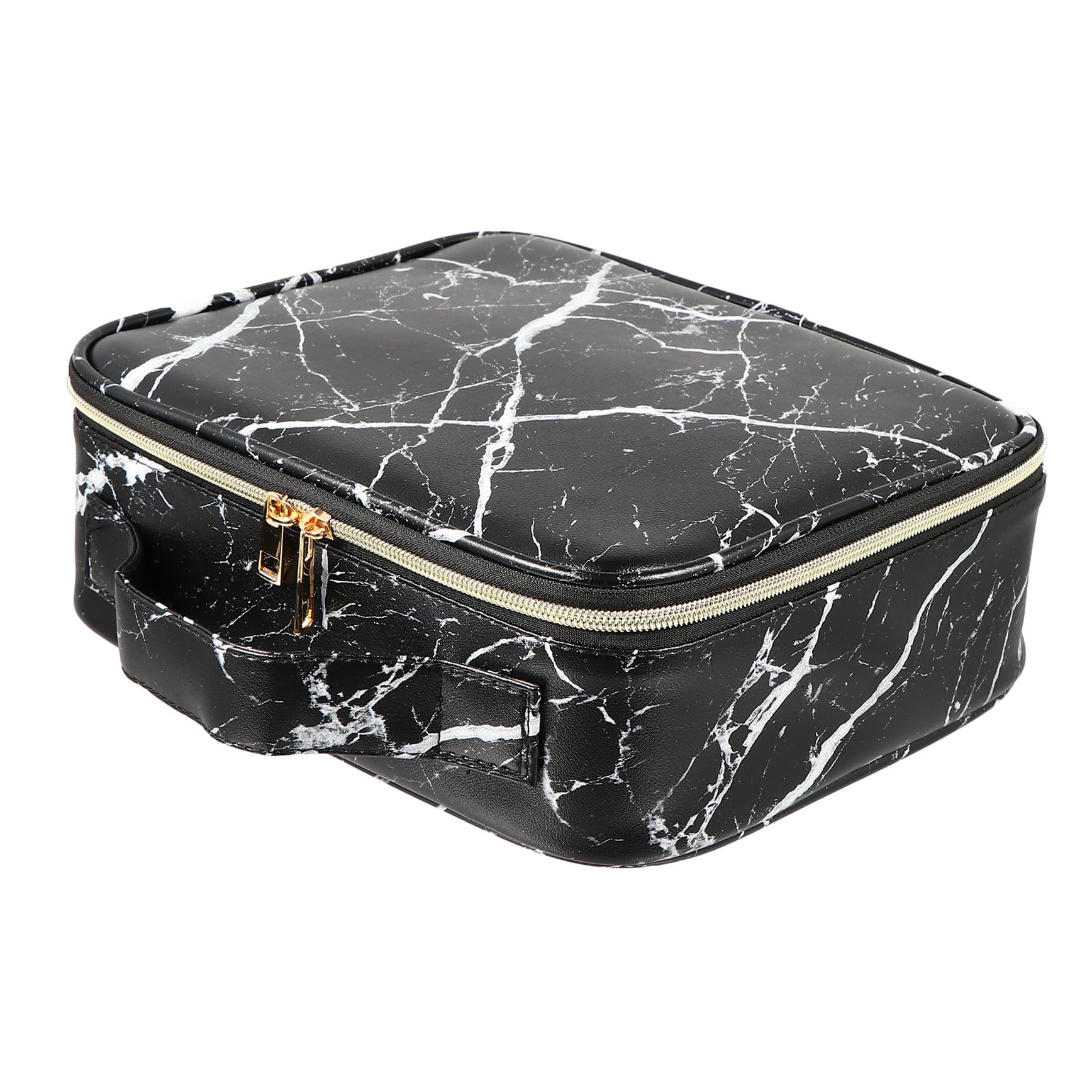 Ipetboom Reisekosmetikkoffer Marmor Design mit Verstellbaren Fächern Tragbarer Organizer für Make Up Pinsel Lippenstift Kosmetiktasche Handliches Beauty Case für Unterwegs