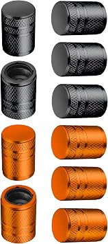 5 Pack Black + 5 Pack Orange Tire Valve Stem Caps Metal Air Caps with Plastic Liner, Corrosion Resistant, Leak-Proof, Universal Stem Covers