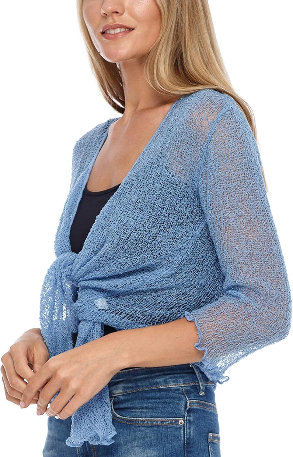 SHU-SHI Sheer Shrug for Women Mesh Knit Cover Up Lightweight Dressy Cardigan for Summer Tie Top Wrap - Image 5