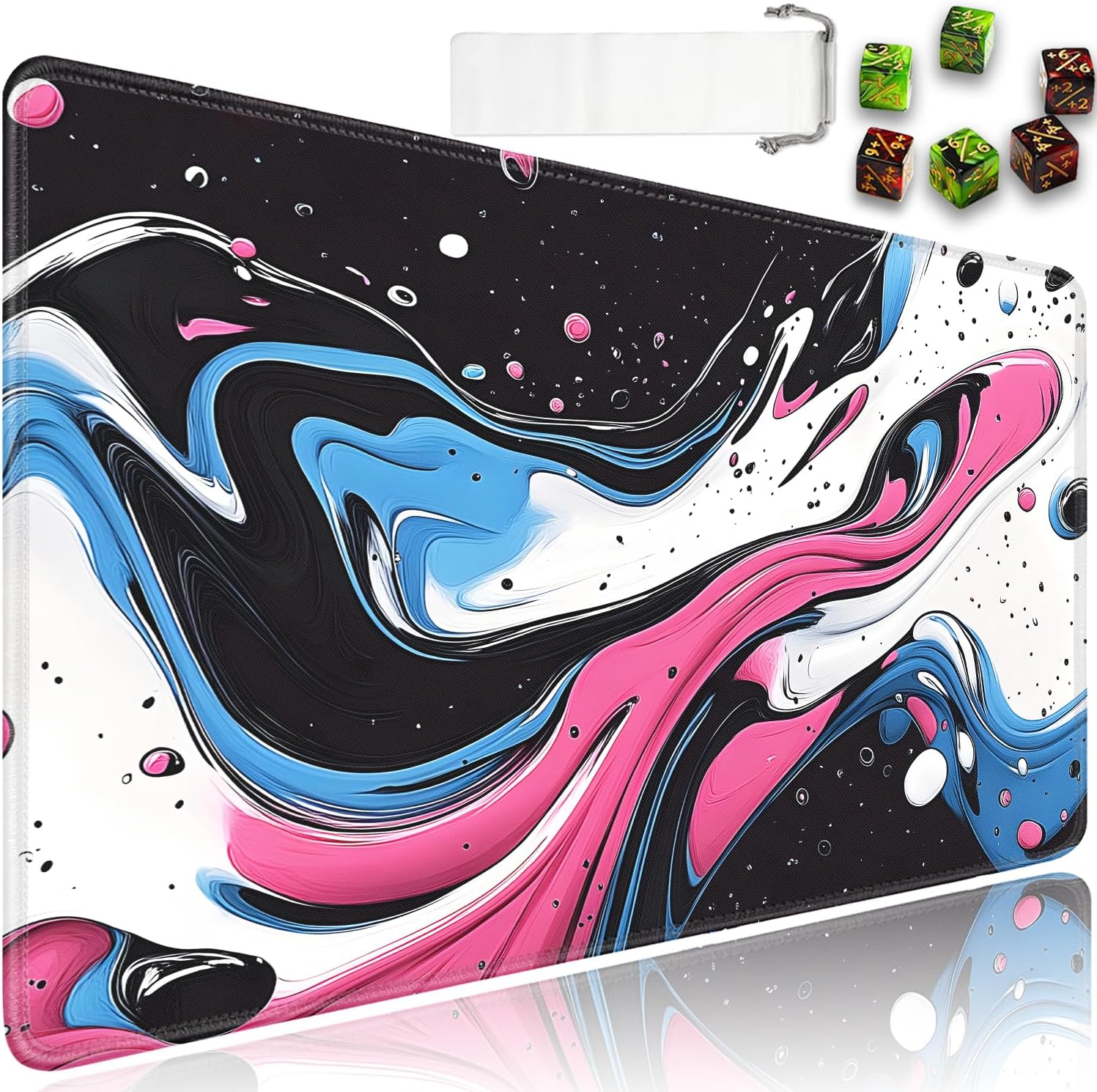 for MTG Game Playmat - 24 x 14 inches with Dices and Storage Bags, Non-Slip Base for TCG and Board Game Card Mats, Trading Card Games Mat, Abstract Colors Flowing Pattern Collectible Card Playmats