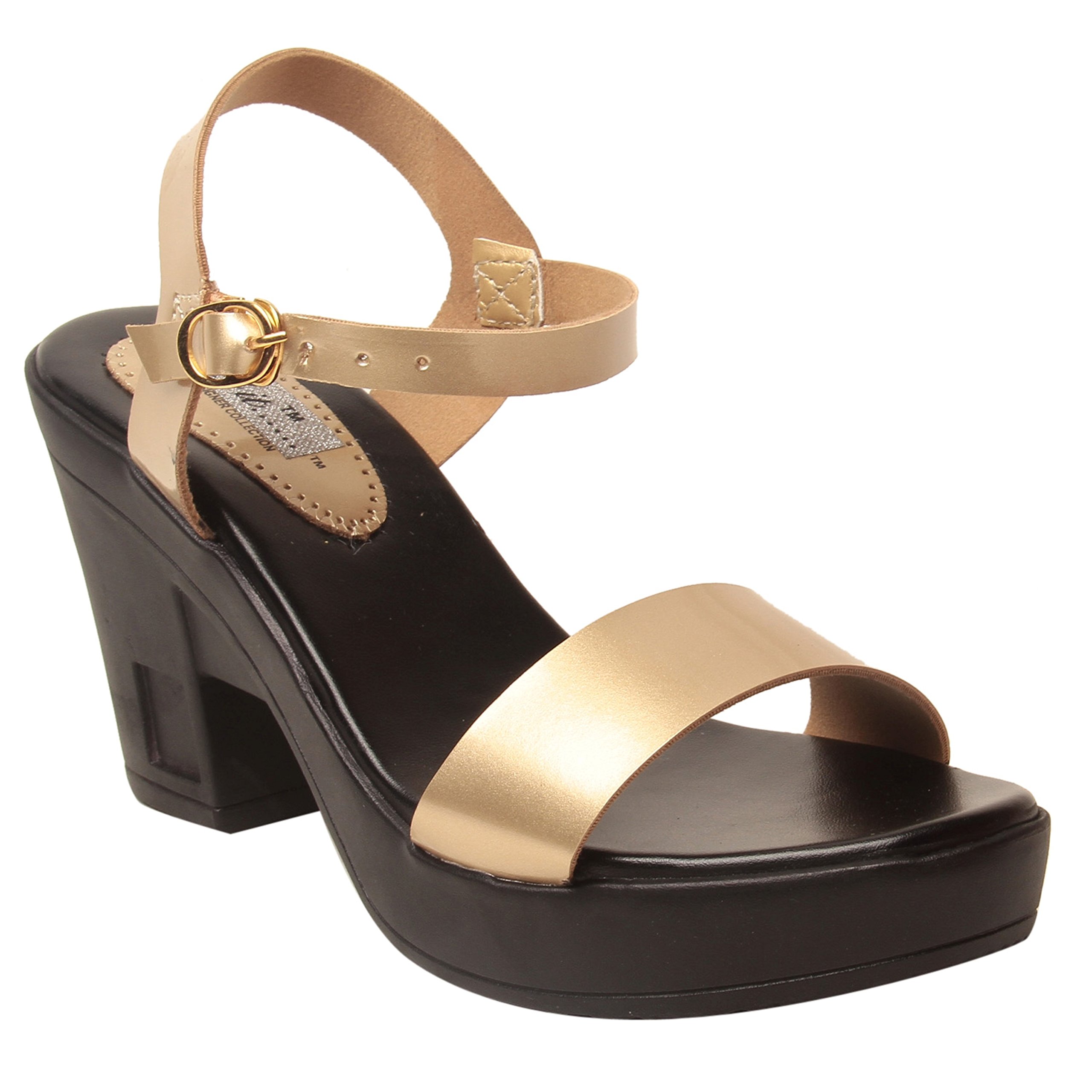 Feel it Leatherite Black Color Block Heel Sandals for Women's & Girl's