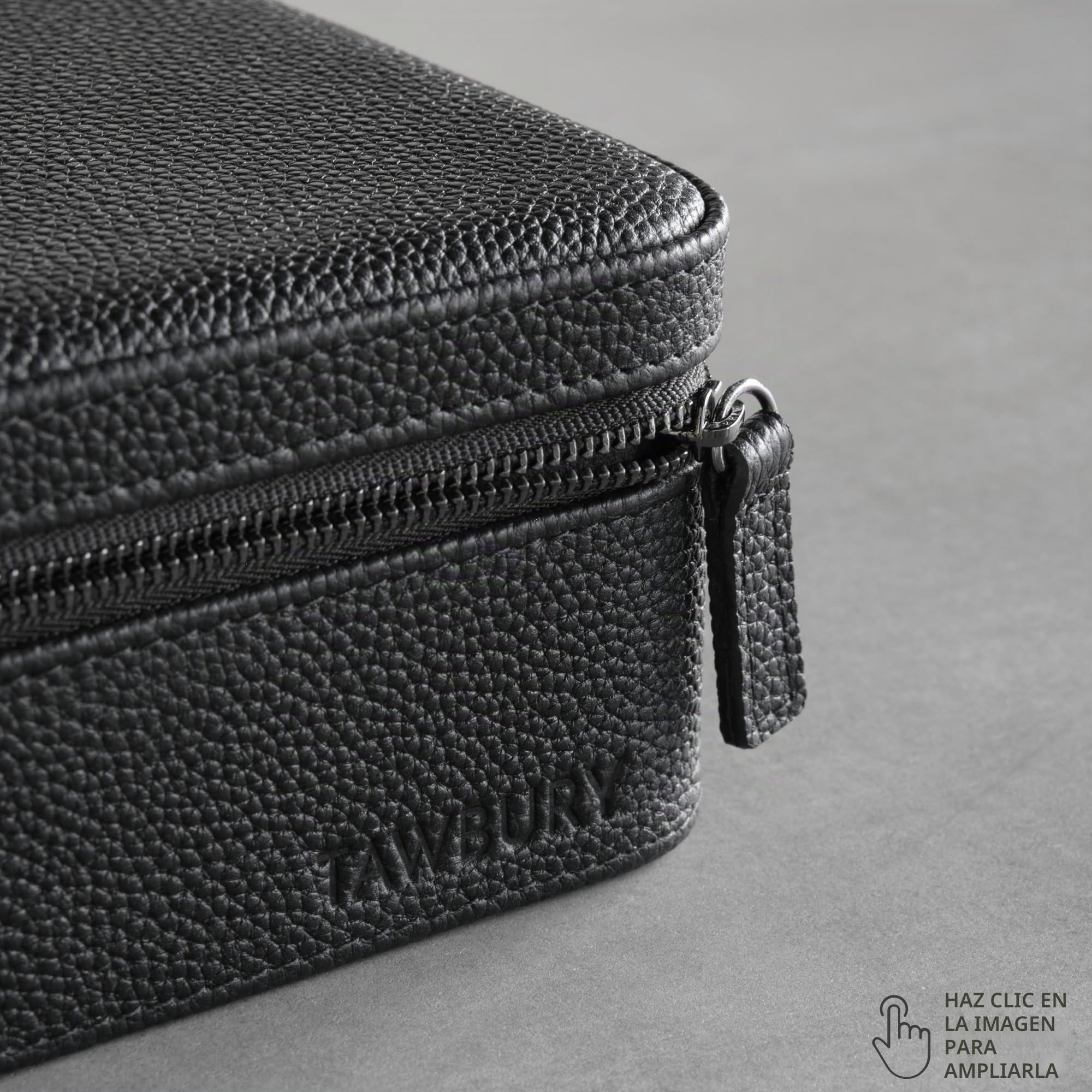 TAWBURY Estuche de Reloj de 3 Ranuras Con Almacenamiento - Funda de Viaje de Cuero de Lujo Para Hombre - Soporte de Reloj Negro