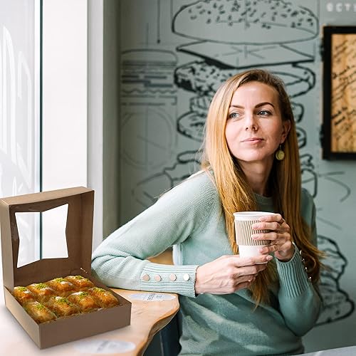 Miniatura 7 de MT Products Cajas de repostería Kraft con ventana, tamaño de 10 x 10 x 2.5 pulgadas, (15 piezas) cajas de repostería, perfectas para donas,