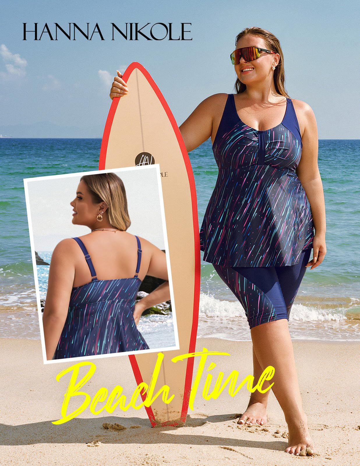 Hanna Nikole Tankini Costume da Bagno da Donna di Grandi Dimensioni Push Up Tankini Set in Due Pezzi Costume da Bagno Estivo a Vita Alta con Controllo della Pancia con Pantaloncini da Bagno