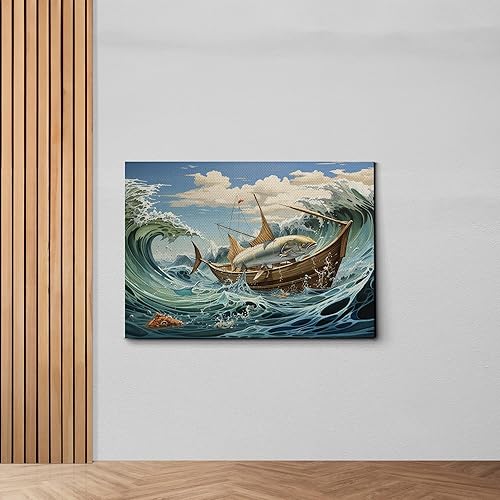 Miniatura 6 de Nautical Print on Canvas for Wall Decor, Ocean Fish Manta Ray Canvas Wall Art, Beach Print for Wall Hang, Turquoise Coastal Pictures Wall Decor,