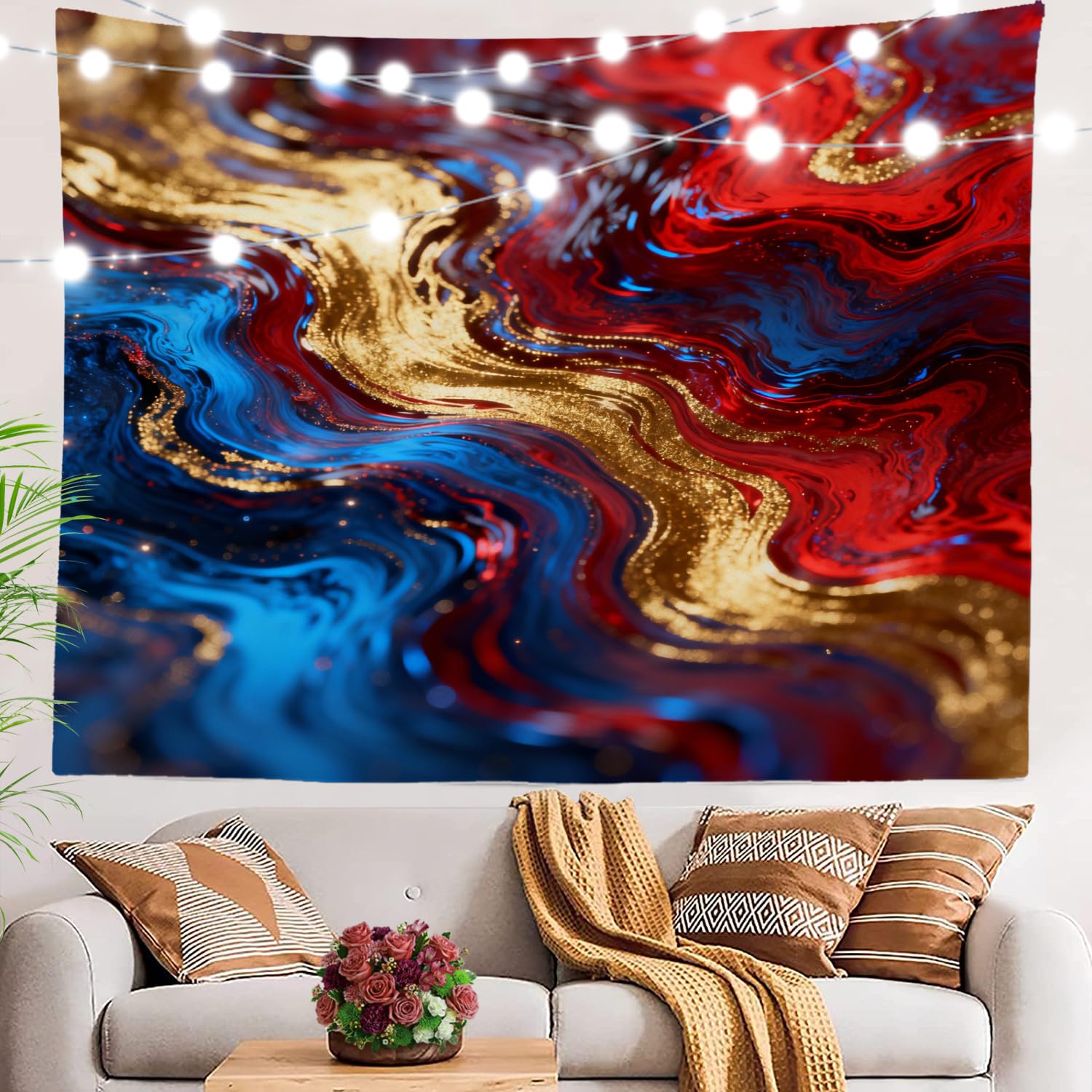 BaoNews Red Blue Modern Cloud Tapestry,Art Large Wall Hanging Polyester Tablecloths Tapestry Bedroom Room Living Room Dorm 59.1 x 82.7 Inches
