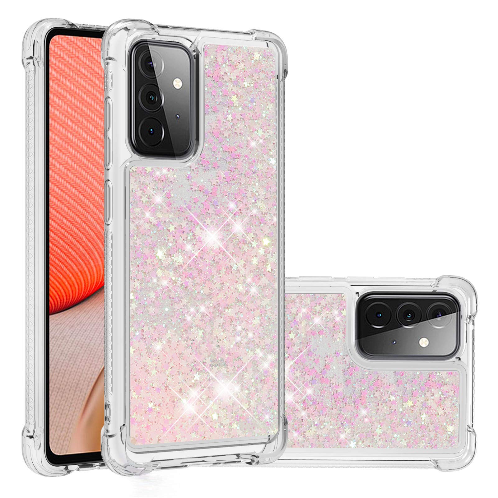 Transparent Liquid Case für Galaxy A72 5G Silver, Gel Silicone Phone Case Glitter Floating Liquid Cover Ultra Slim Bumper Case Sparkly Back Case Resistant Hard Compatible with Samsung Galaxy A72 5G