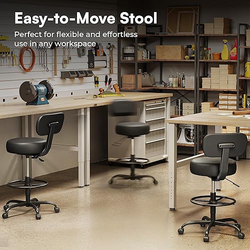 Miniatura 6 de SUPERJARE Silla de dibujo con respaldo, taburete con reposapiés ajustable, silla de escritorio de oficina multiusos, cojín de asiento grueso para el