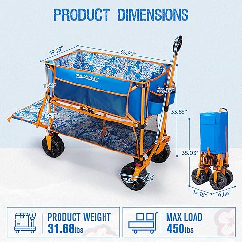 Miniatura 8 de Old Bahama Bay Carro plegable de doble piso de 400 L, carrito plegable con cubierta inferior de 54 pulgadas, carro utilitario resistente con ruedas