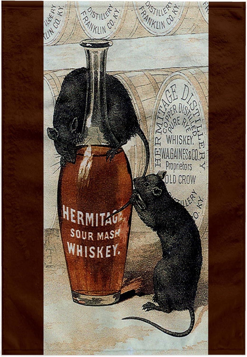3dRose Hermitage Sour Mash Whiskey Bottle, Barrels and Two Gray Rats 22x30 Bath Hand Pool Towel