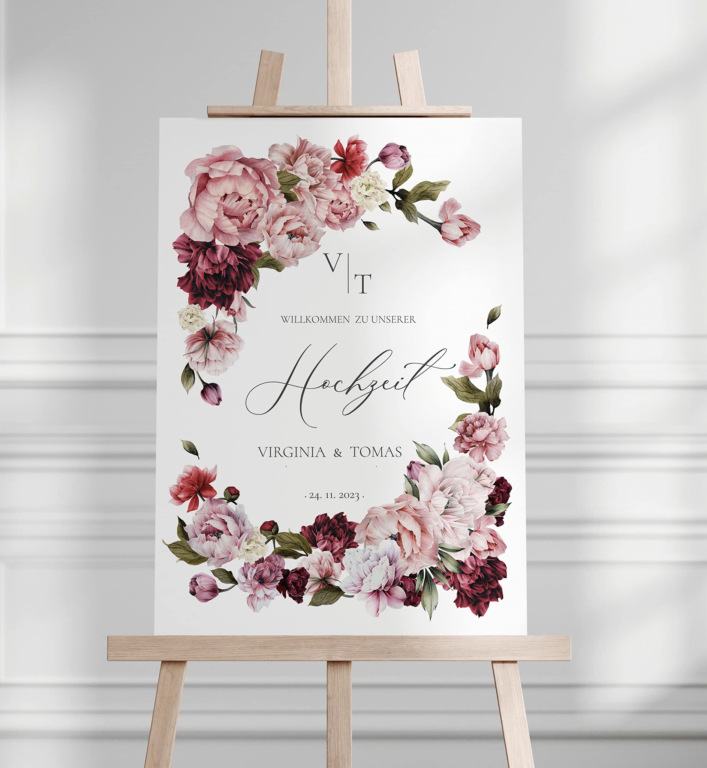 Manschin-Laserdesign Willkommensschild Aluverbund personalisiert - Made in Germany - Welcome Willkommen Schild für Hochzeit (80x55cm)