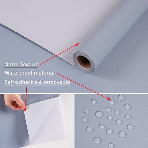 Miniatura 5 de Mecpar Papel tapiz azul sólido de 15.7 pulgadas x 32.8 pies, papel de contacto azul puro, papel tapiz azul puro, película de vinilo texturizada,