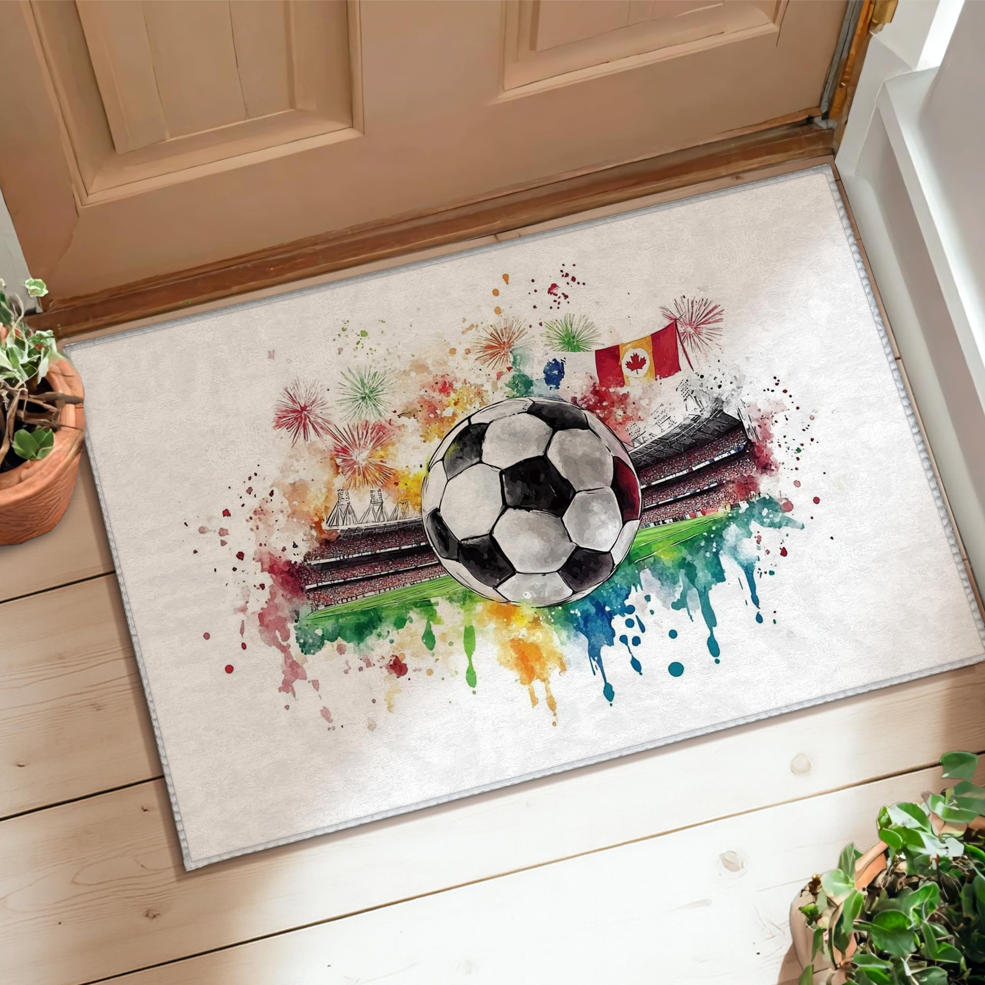 Tapis ballon de football pour chevet et chambre d'enfant au style stade de feux d'artifice