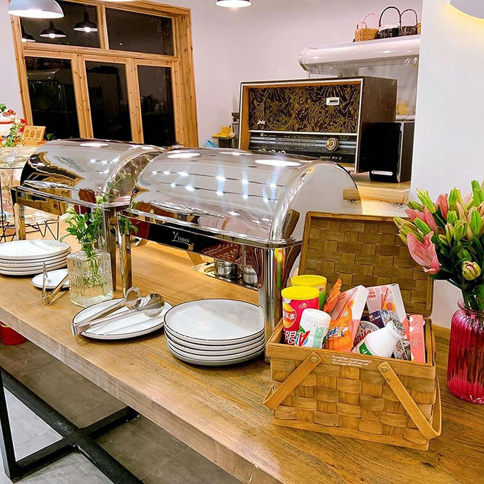 Scaldavivande Elettrico per Feste Buffet in Acciaio Inox Set da Buffet con Coperchio 13L Grande capacità scaldavivande e Server per Buffet Commerciali (1/3 Size Pan)