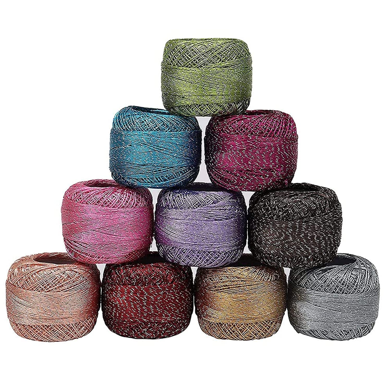 Colorful Glitter Thread (10 Pcs) Sparkly Crochet Yarn in an Assortment of Colors