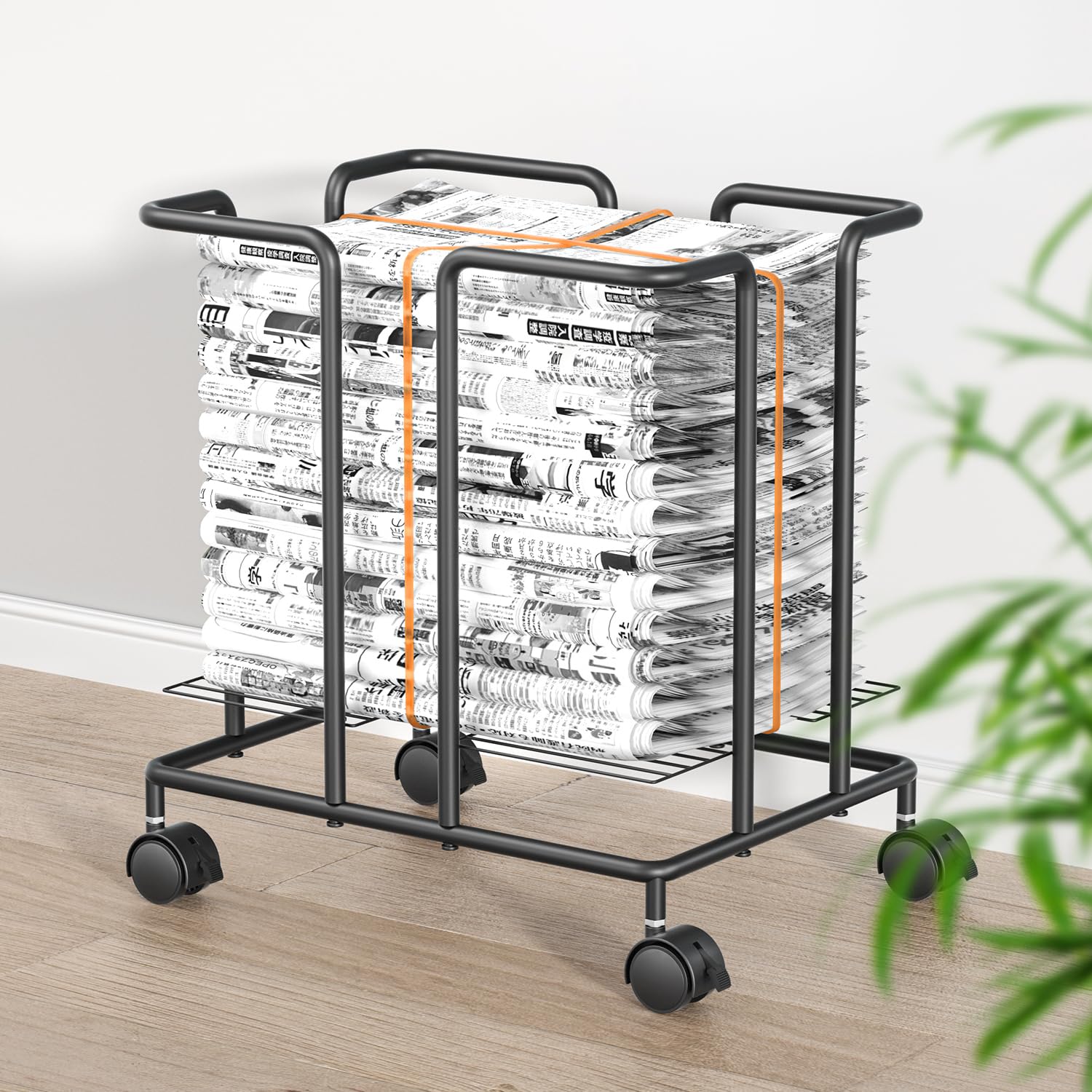 TTWO 新聞ストッカー 耐荷重10kg 新聞紙ストッカー 新聞ラック 丈夫スチール製キャスター付き 新聞紙置き場 新聞ごみ A4 雑誌ストッカー ニューズラック バスケット 自宅 家庭用 会社 梱包便利 整理整頓 収納雑貨 インテリア オフィス お洒落 北欧 モダン 新聞入れ 新聞雑誌まとめ (ブラック)