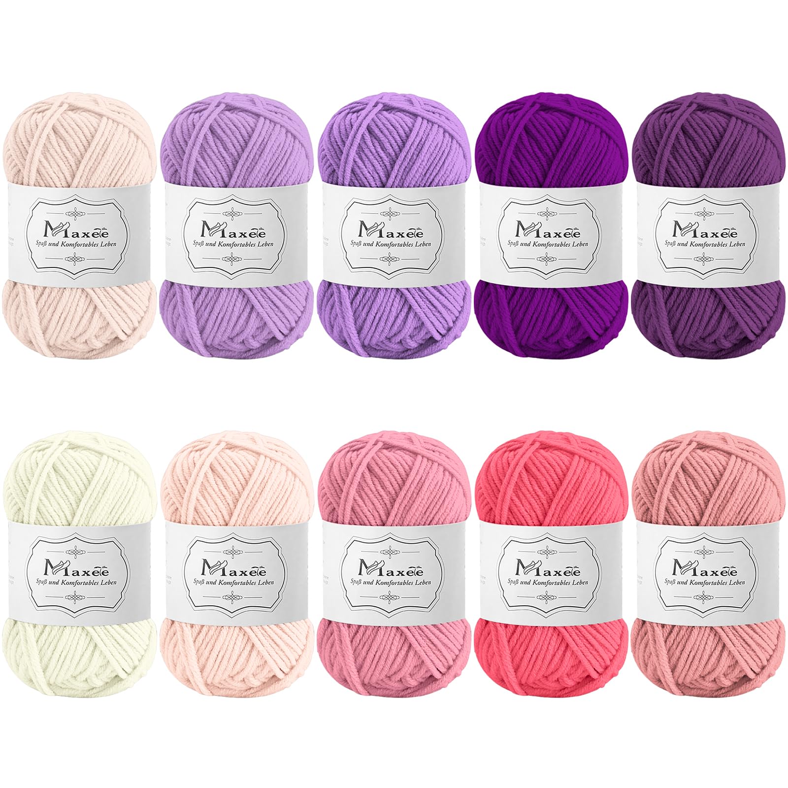 Maxee Häkelgarn 500g (50g*10 Farbe), Acryl Wolle Zum Stricken, Garn zum Häkeln und Stricken, Hand Knitting Yarn Set, Handstrickgarn Baumwollgarn für Häkeln, Wolle zum Stricken und Kunsthandwerk