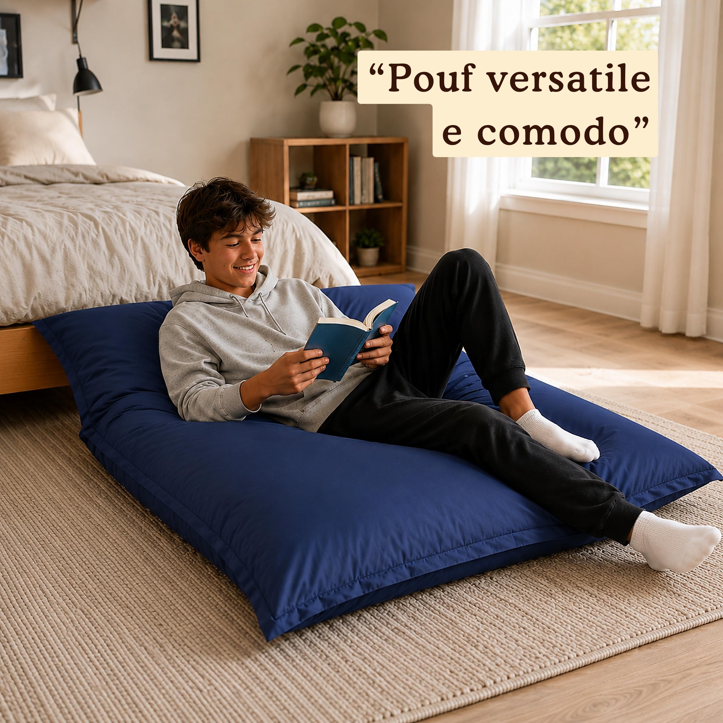 bananair Pouf da Esterno Impermeabile XXL, 120 x 160 cm, Blu | Anti-UV, Sfoderabile, Impermeabile, Versatile