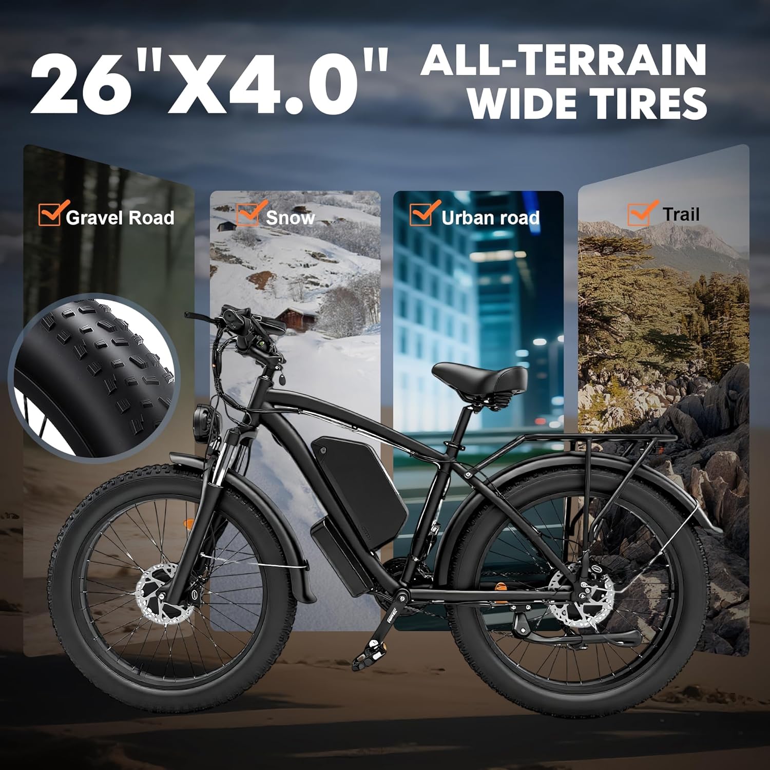 6000W Peak Dual Motor Electric Bike for Adult, 50MPH with 60V 25AH Battery, 26" Fat Tire Electric Bicycle for All Terrain, Full Suspension with Hydraulic Disc Brake, 21-Speed Long Range EBike