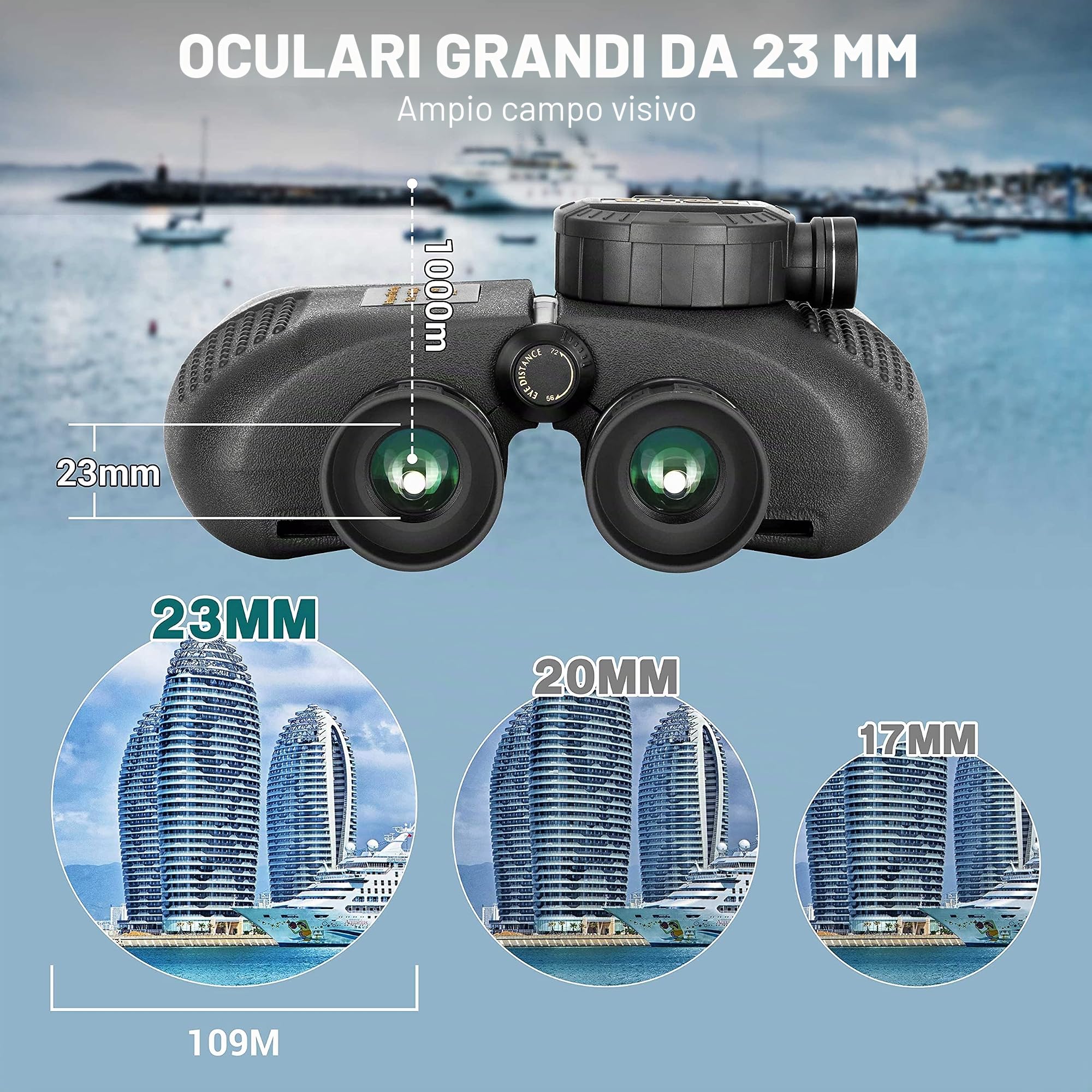 ESSLNB Binocolo Marino 10X50 Binocolo Militare con Telemetro Bussola Prisma BAK4 100% Impermeabile per Caccia Navigazione