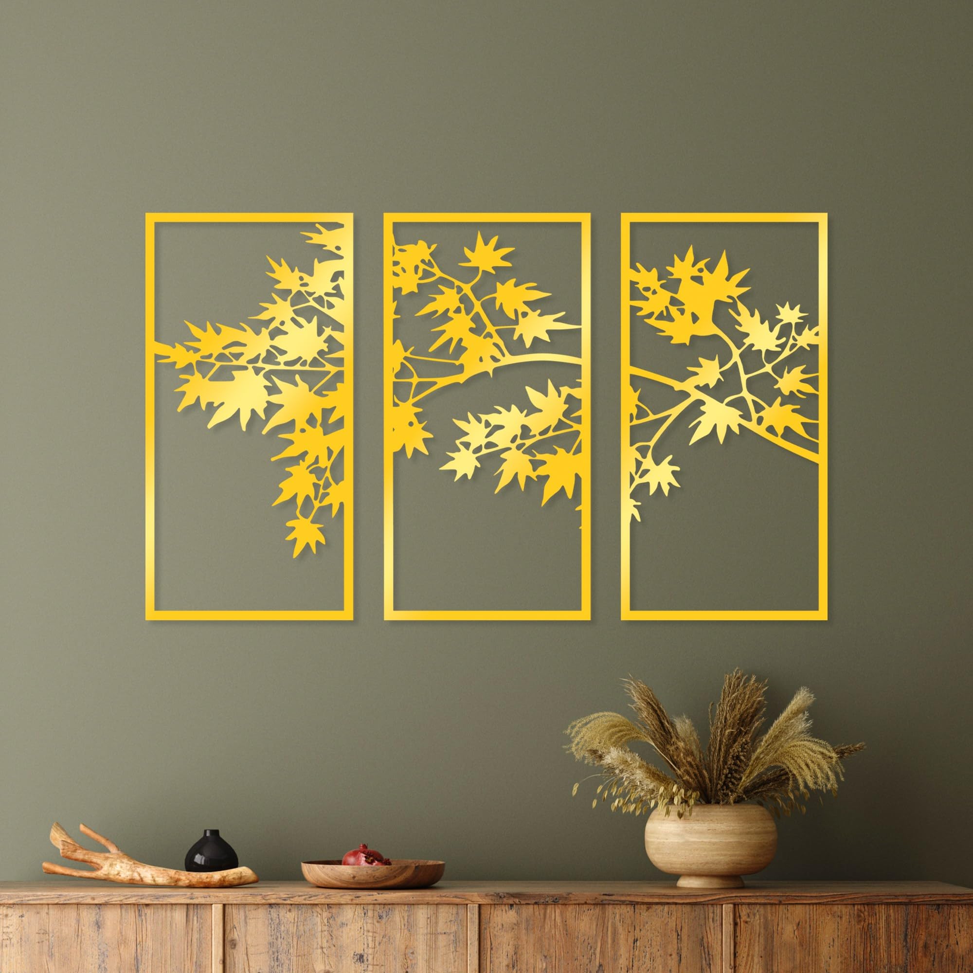 Elegant Gold Decorative Metal Wall Accessory (3 Pieces), 34 x 67 cm | Durable 1.5 mm Metal Body | Perfect for Modern Home Decor & Stylish Interiors