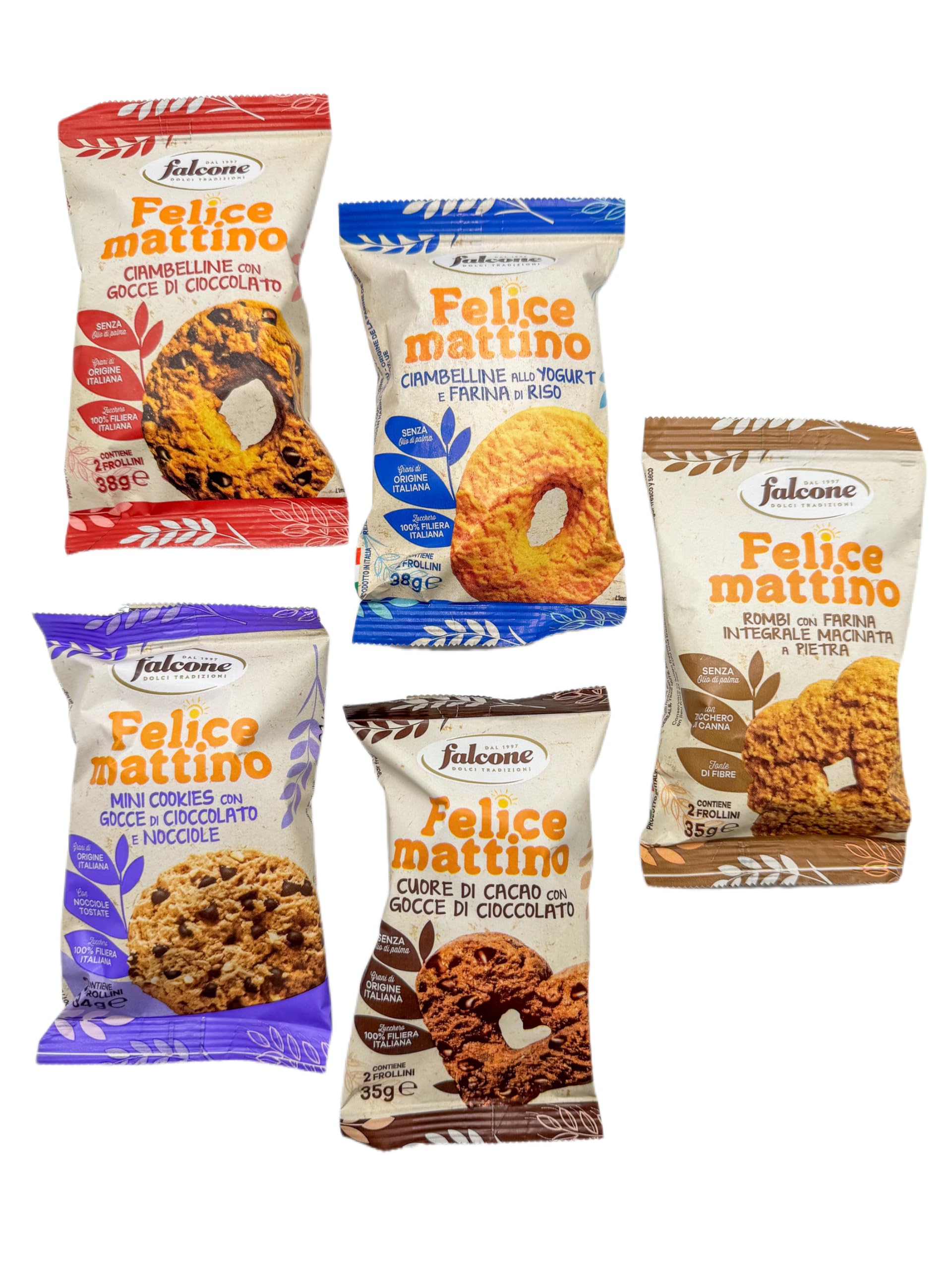 ITDStore® - Felice mattino - Ciambelline per la colazione porzionate in 22 buste da 2 Frollini - Minimo 3 massimo 5 gusti presenti (Assortite)