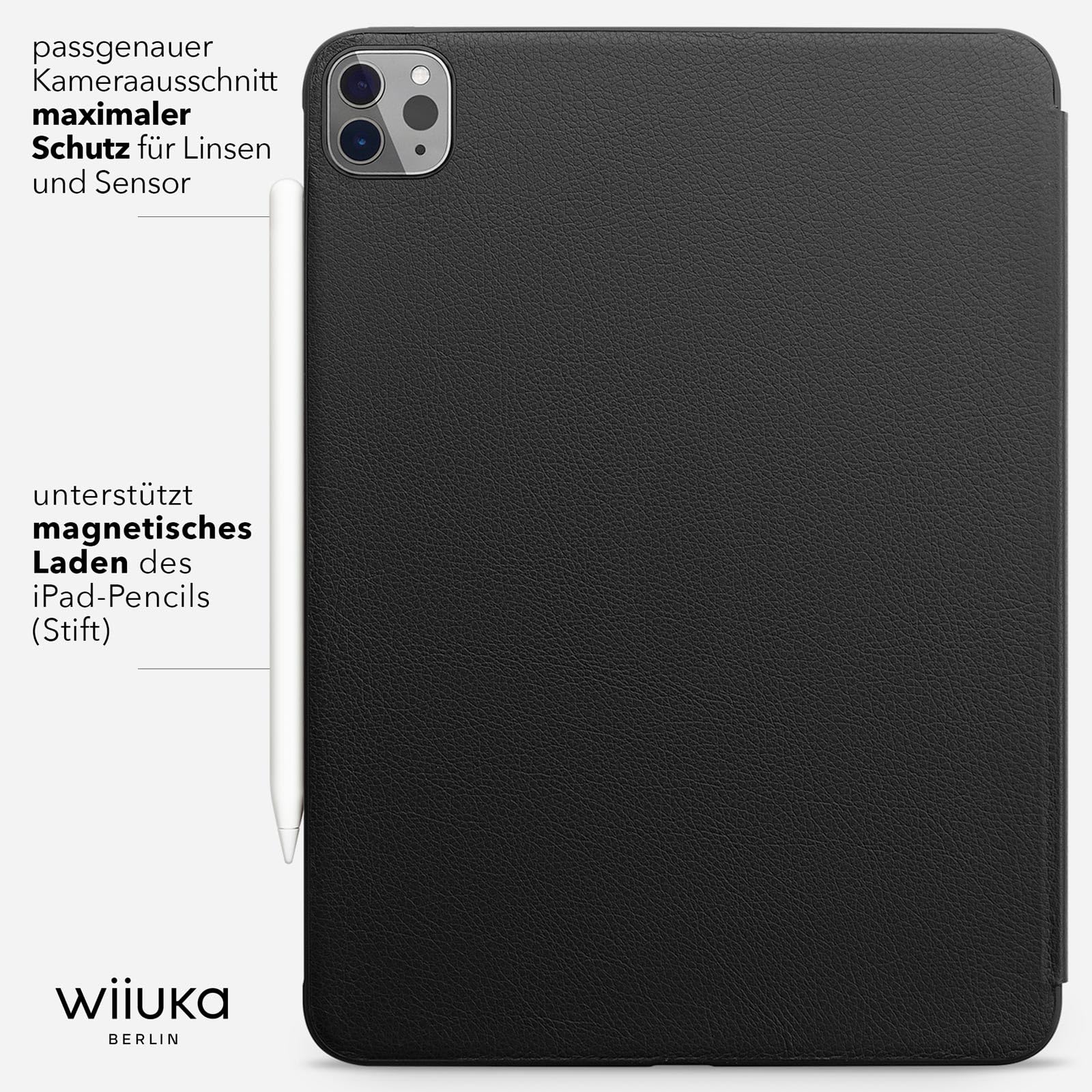 WIIUKA Etui do iPada Pro 13" (2025/2024) M5/M4, niemiecka skóra, etui skórzane, bardzo cienkie, Premium Smart Cover Case, czarne