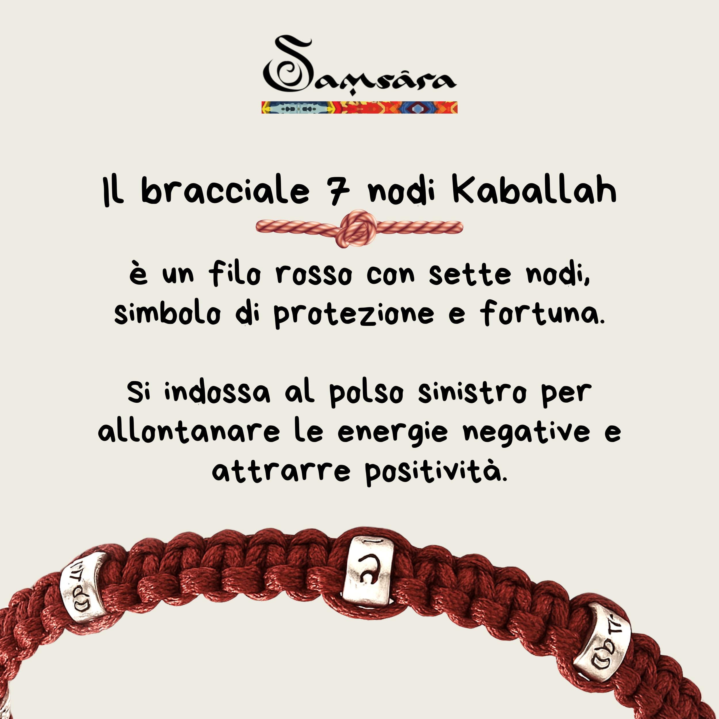 Samsara Bracciale 7 Nodi Rosso o Nero [CON ARGENTO 925, REGOLABILE] Bracciale Kabbalah, Braccialetto Portafortuna - Protezione e Fortuna - Unisex