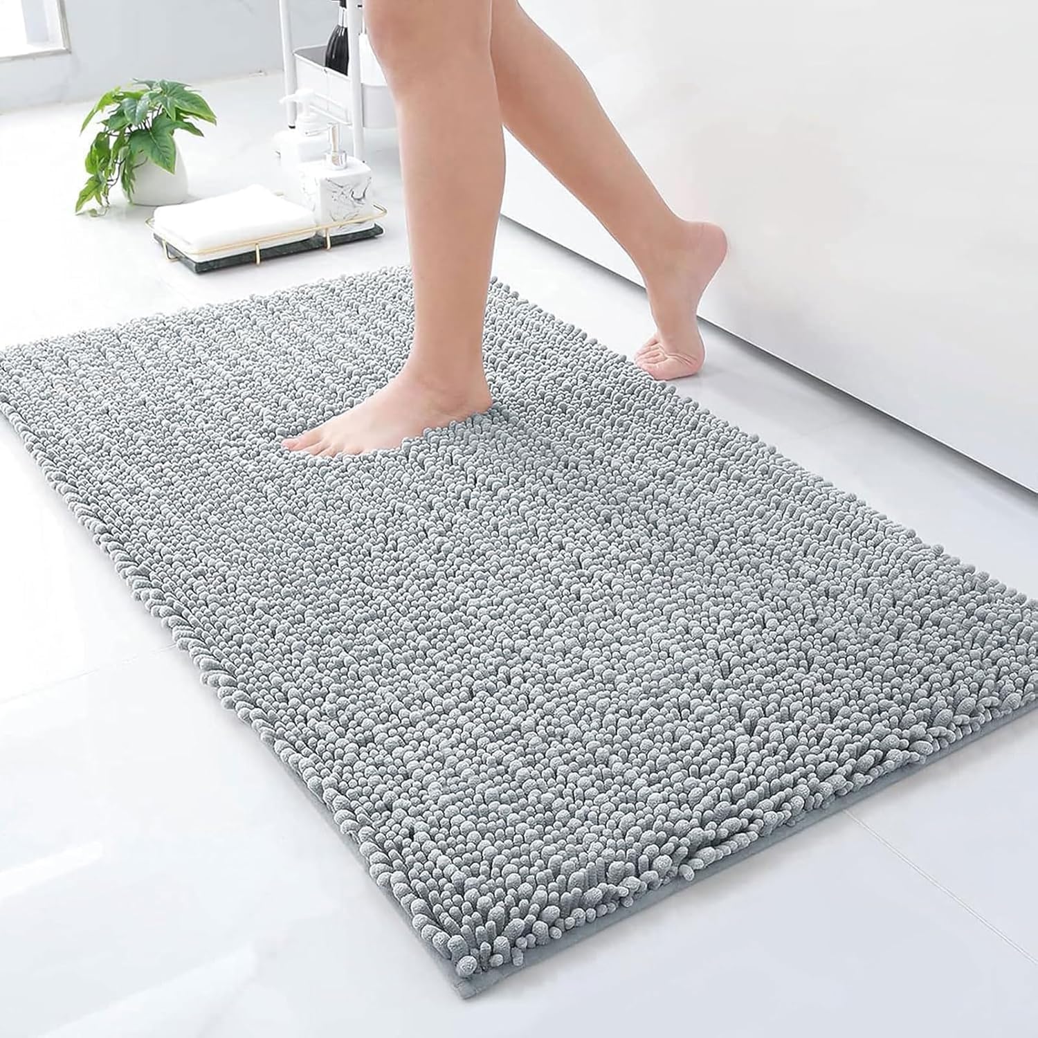 Arotive Luxury Chenille Bathroom Rug Mat, Extra Soft Thick Absorbent Shaggy Bath Rugs, Non-Slip Machine Wash Dry, Plush Bath Mats for Bathroom, Shower and Tub, 40x32, Light Grey 40" x 32" Light Grey