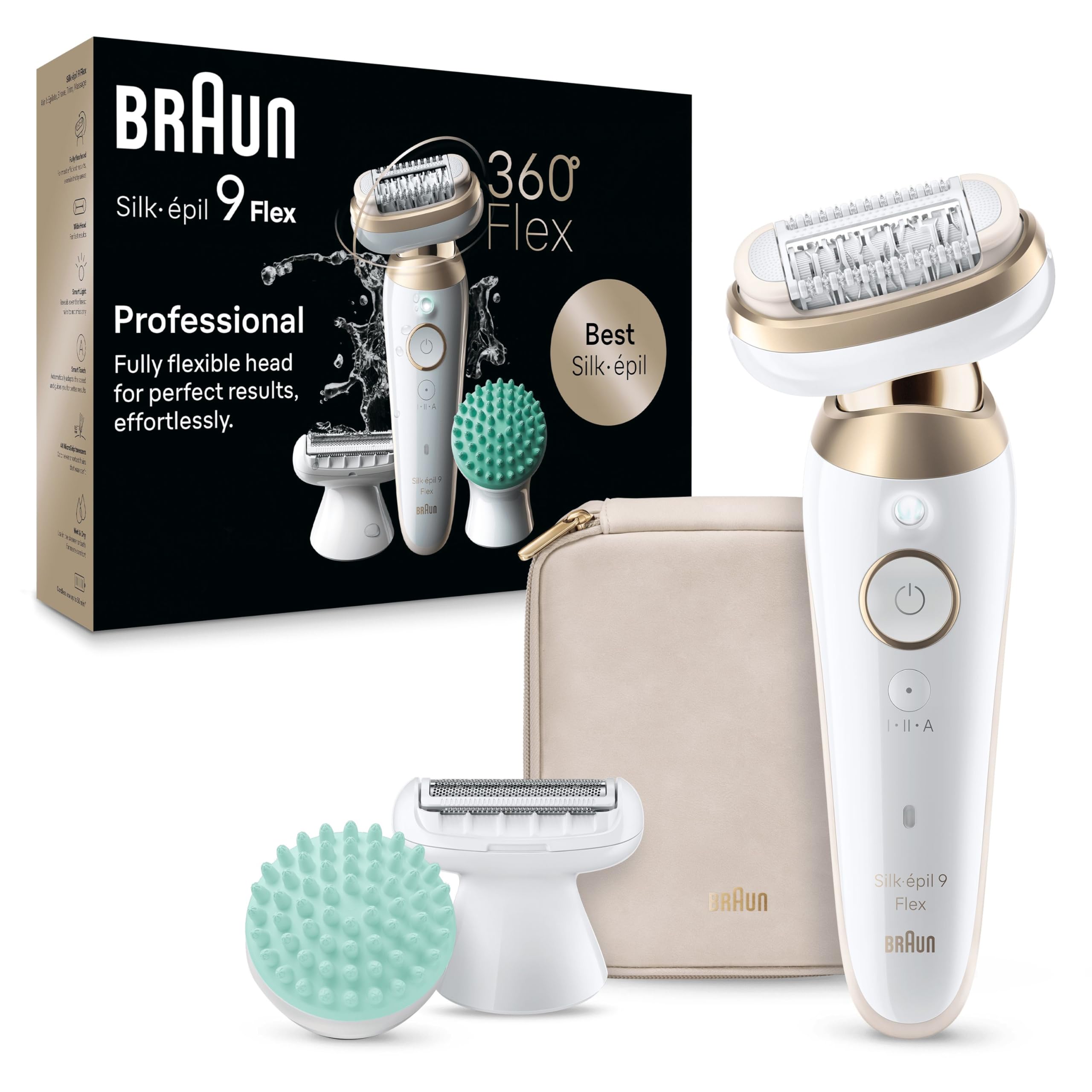 Braun Silk-épil 9 Flex, Depiladora Eléctrica Para Una Eliminación Del Vello Fácil, 9-071 3D, Blanca/Dorada