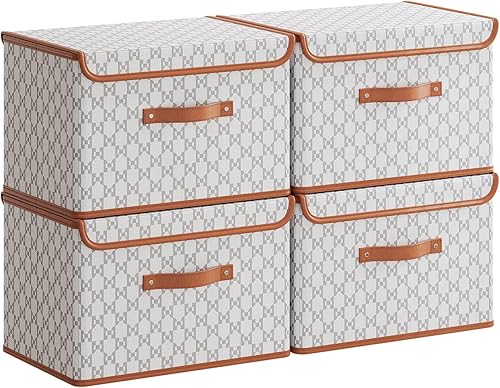 Miniatura 13 de Tuza Paquete de 2 contenedores de almacenamiento con tapas, contenedor organizador plegable de armario, caja organizadora de tela con asas, cajas de