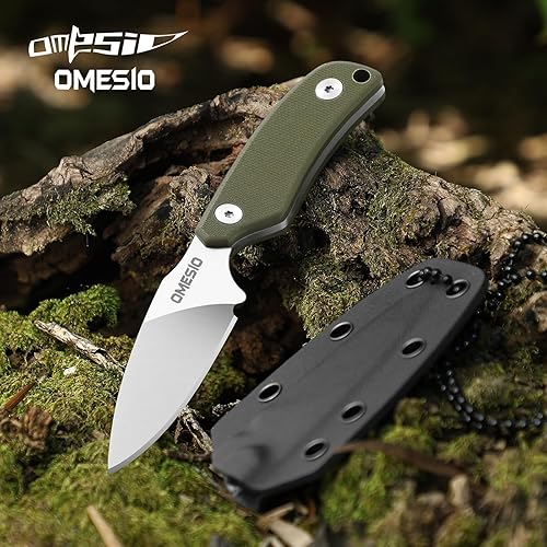Miniatura 7 de Omesio Cuchillo de cuello compacto con clip, cuchillo de cuello de 5.82 pulgadas con funda y collar, hoja de acero D2 de 2.99 pulgadas, cuchillo de